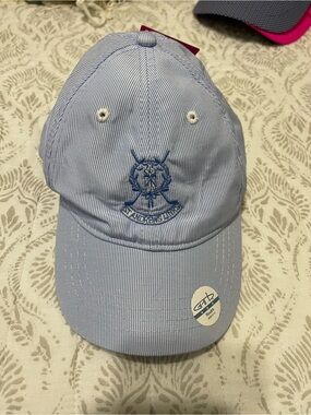 Children's Light Blue Striped Baseball Cap with Crest Embroidery